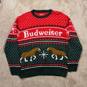 Budweiser Sweater Mens XL Red Knit Pullover Clydesdale Holiday Beer